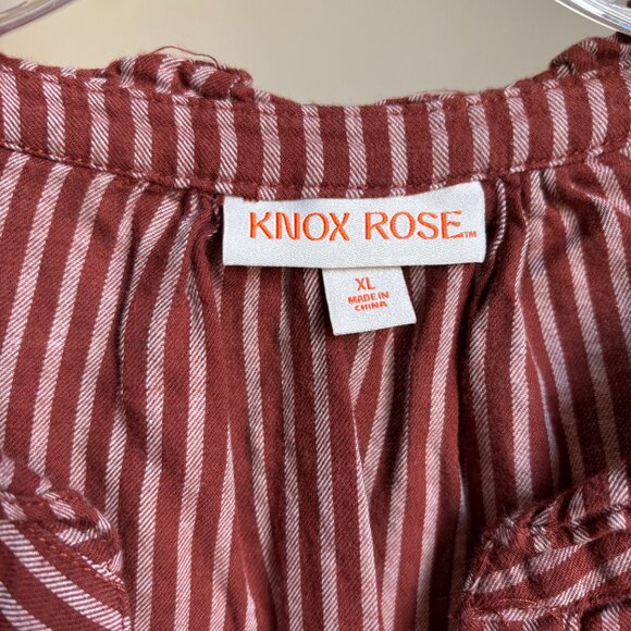 Target Brand Knox Rose Maroon Striped V-Neck Long-Sleeve Blouse - Picture 3 of 3